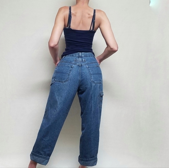 Vintage lee riveted mid wash high rise wide leg loose fit cargo jeans denim 10 - Picture 3 of 13